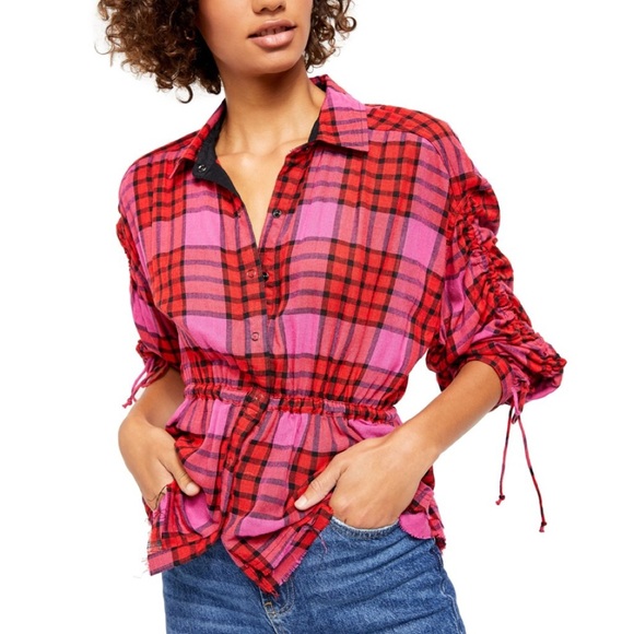 Free People Pacific Dawn Plaid Shirt Button Up Small - Picture 1 of 2
